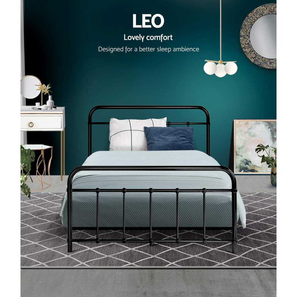 Artiss Leo Metal Bed Frame | King Single, Black, Sturdy Steel