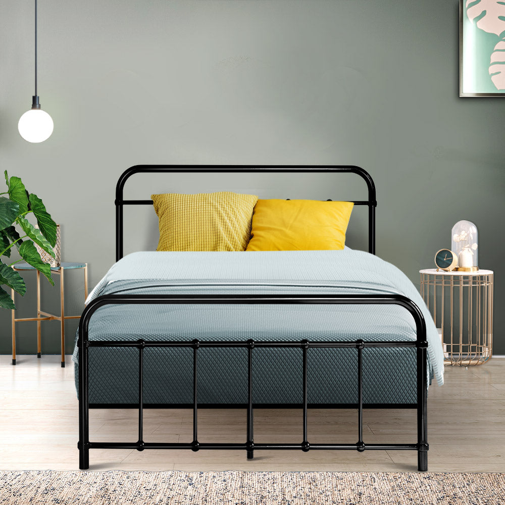 Artiss Leo Metal Bed Frame | King Single, Black, Sturdy Steel