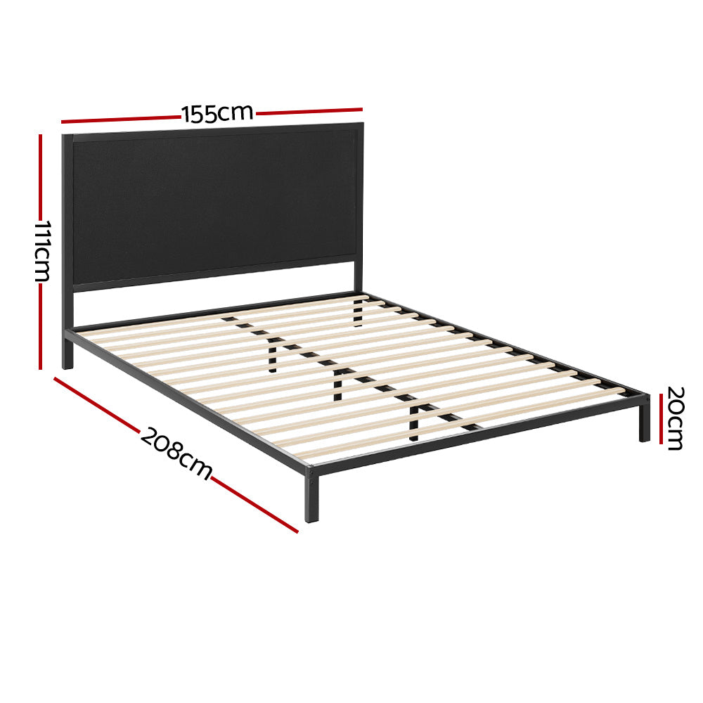 Artiss PADA Queen Metal Bed Frame with Fabric Headboard