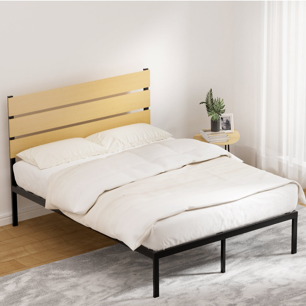 Artiss PAULA Double Metal Bed Frame with Headboard | Black