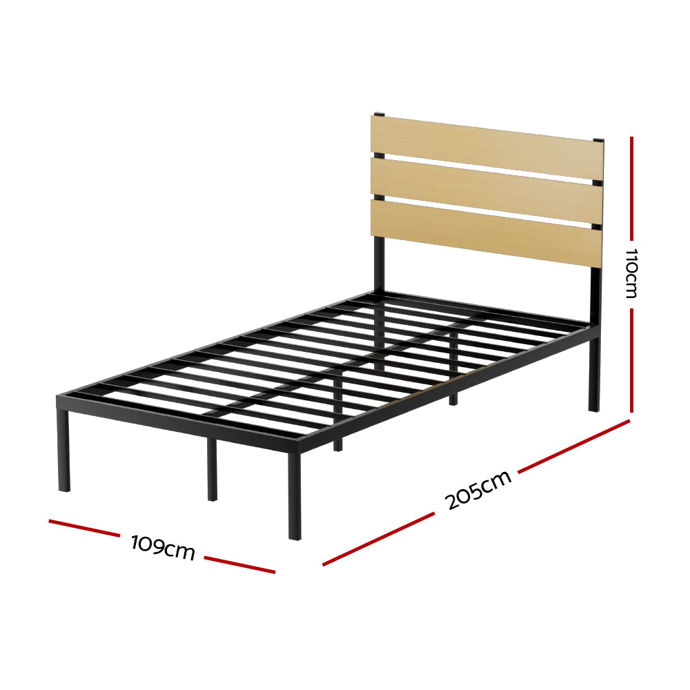 Artiss PAULA King Single Metal Bed Frame with Headboard