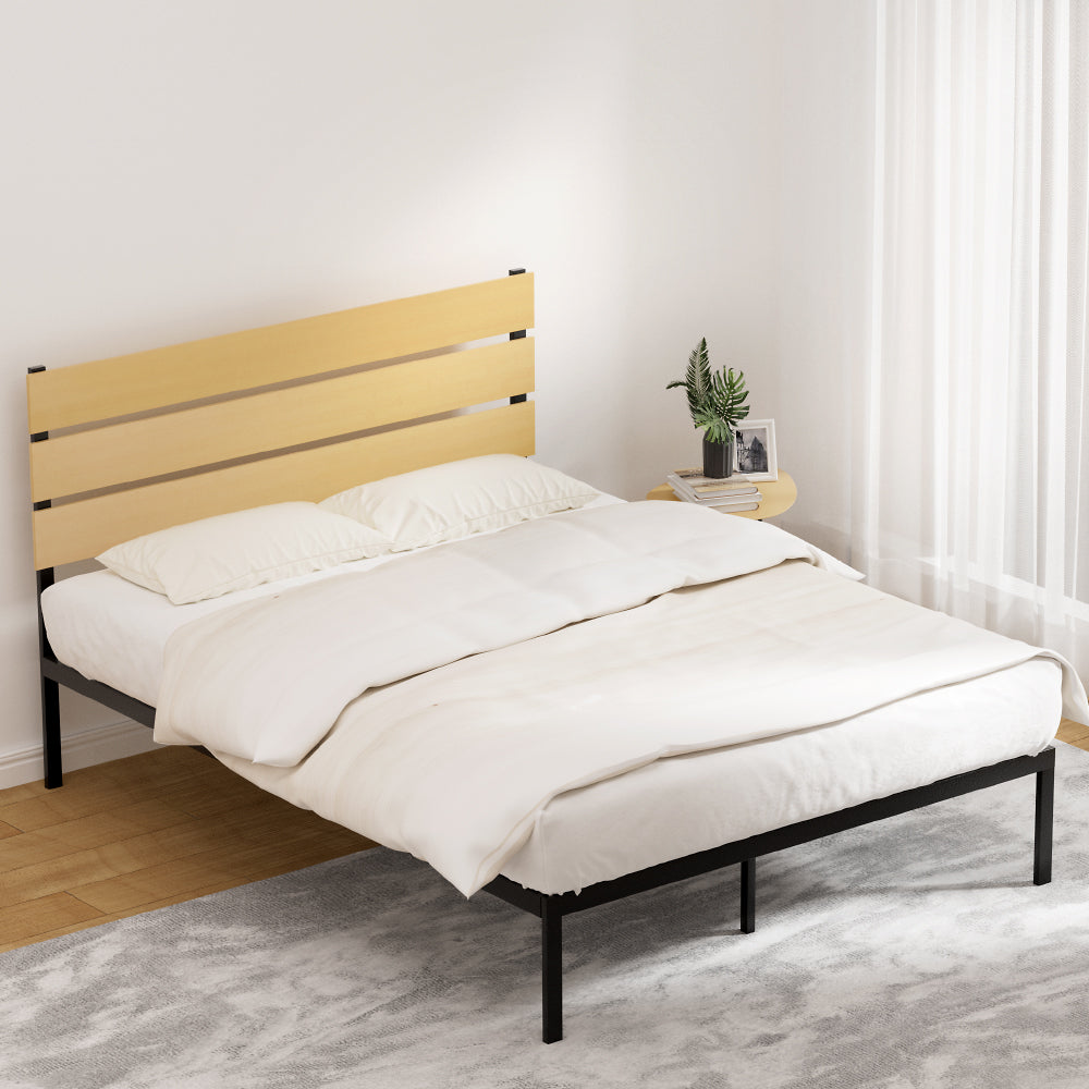 Artiss PAULA Queen Metal Bed Frame with Headboard | Black