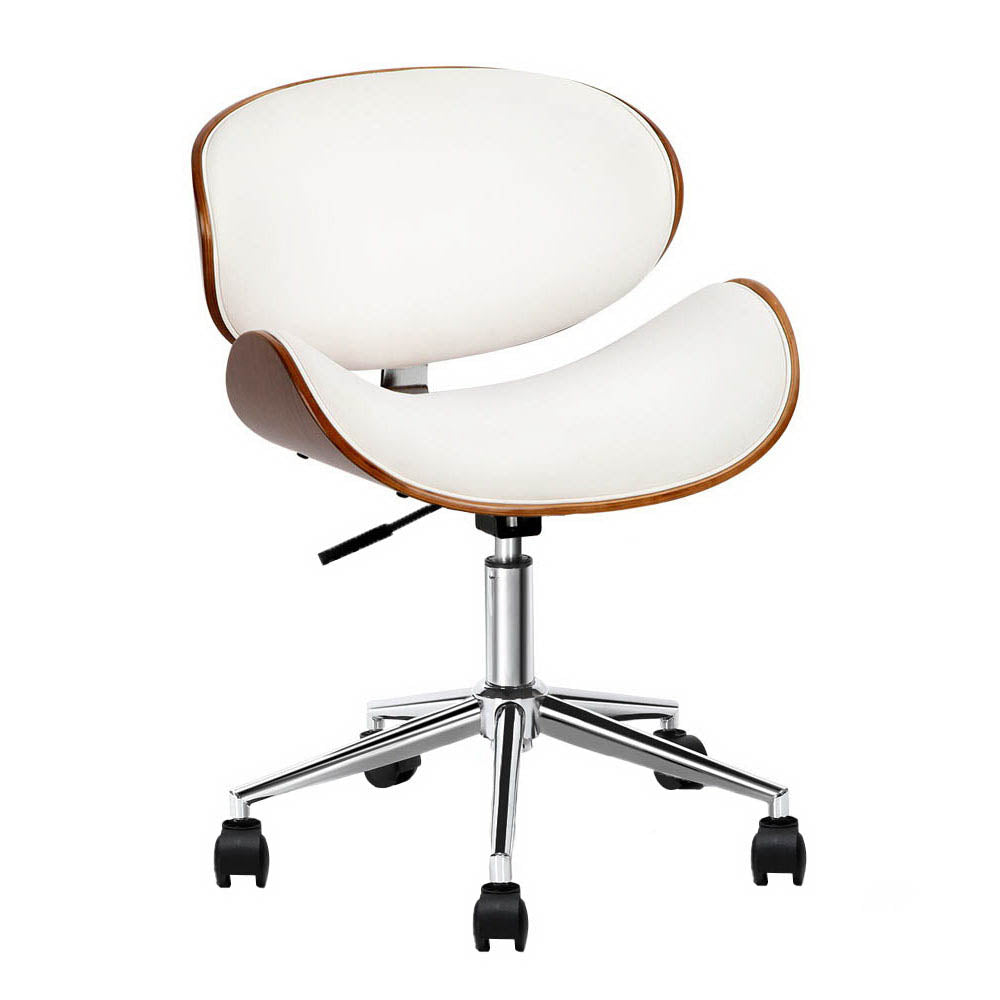 Artiss Wooden Office Chair with PU Leather Seat | White