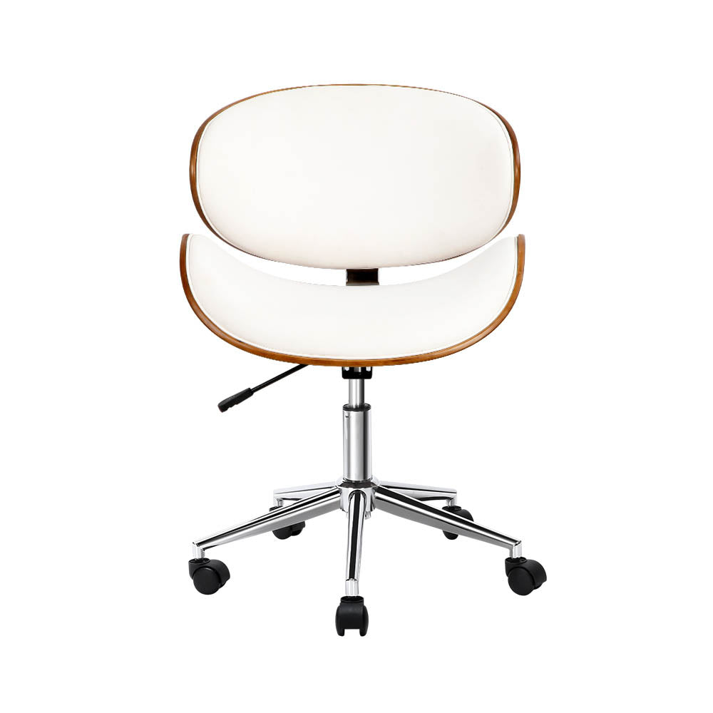 Artiss Wooden Office Chair with PU Leather Seat | White