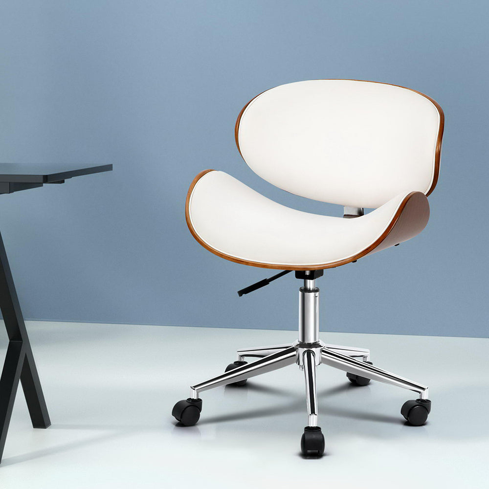 Artiss Wooden Office Chair with PU Leather Seat | White