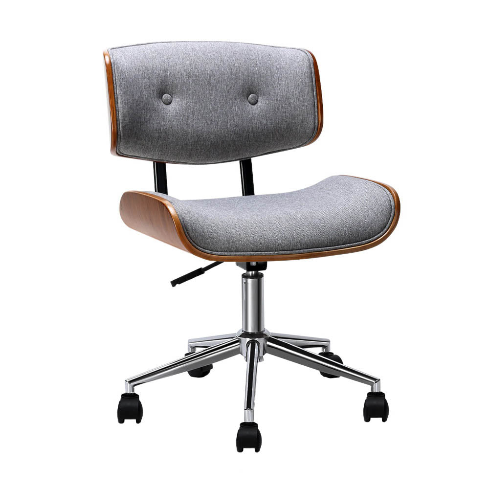 Artiss Wooden Office Chair with Fabric Seat | Grey & Brown