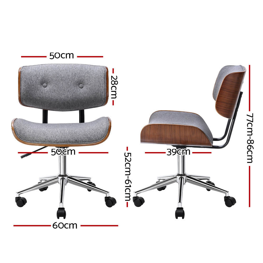 Artiss Wooden Office Chair with Fabric Seat | Grey & Brown