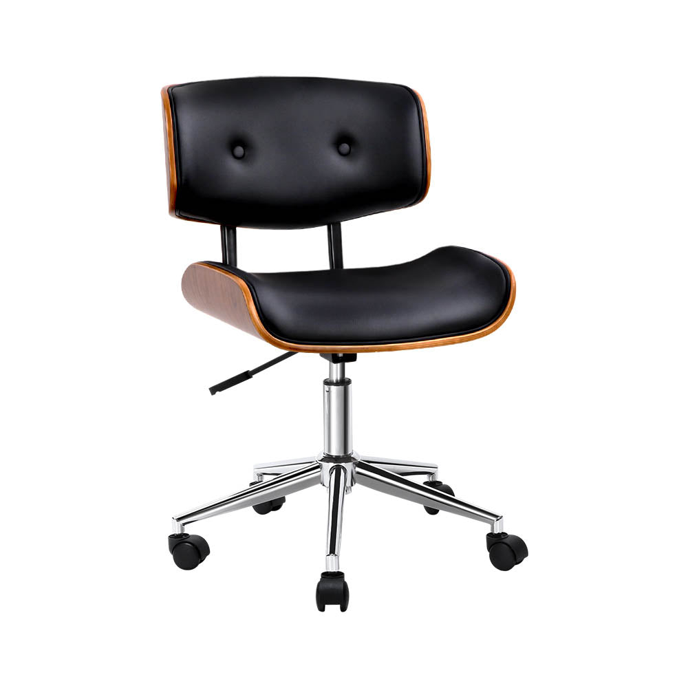 Artiss Wooden Office Chair with Fabric Seat | Black