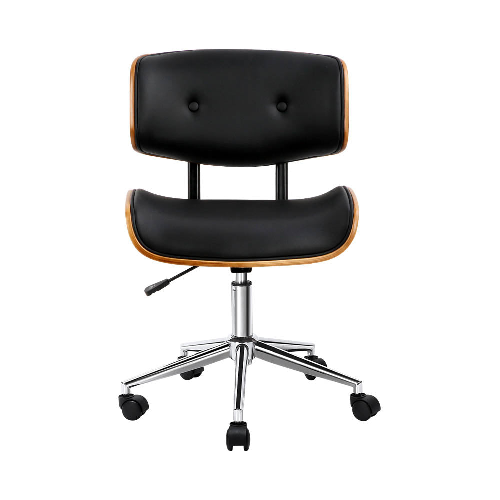 Artiss Wooden Office Chair with Fabric Seat | Black