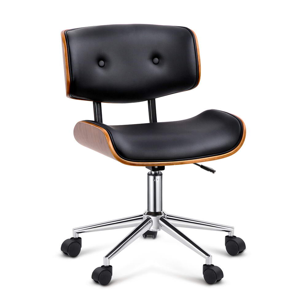 Artiss Wooden Office Chair with Fabric Seat | Black