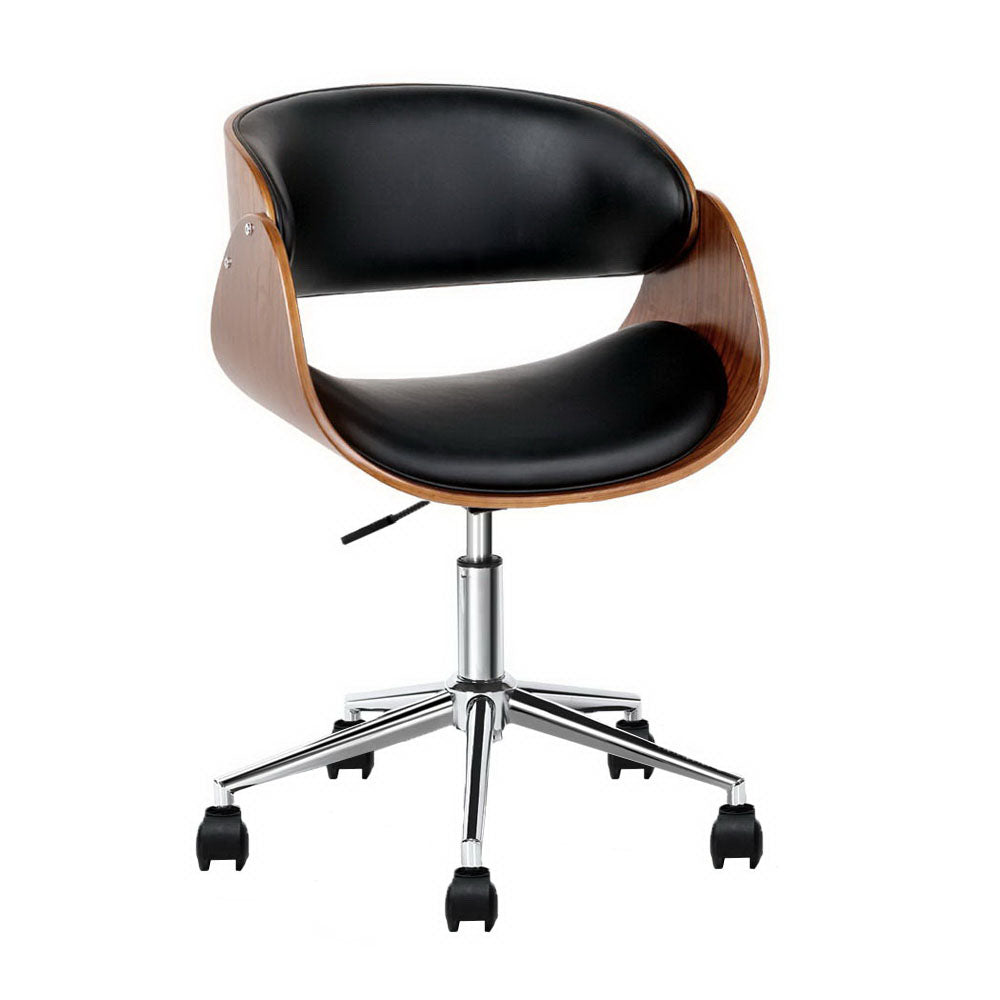 Artiss Retro Wooden Office Chair with Leather Seat | Black