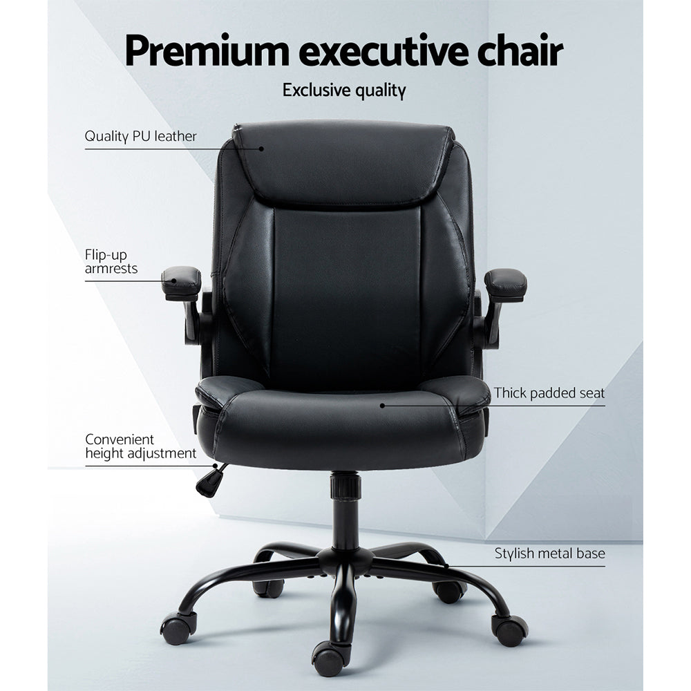 Artiss Executive Mid|Back PU Leather Office Chair | Black