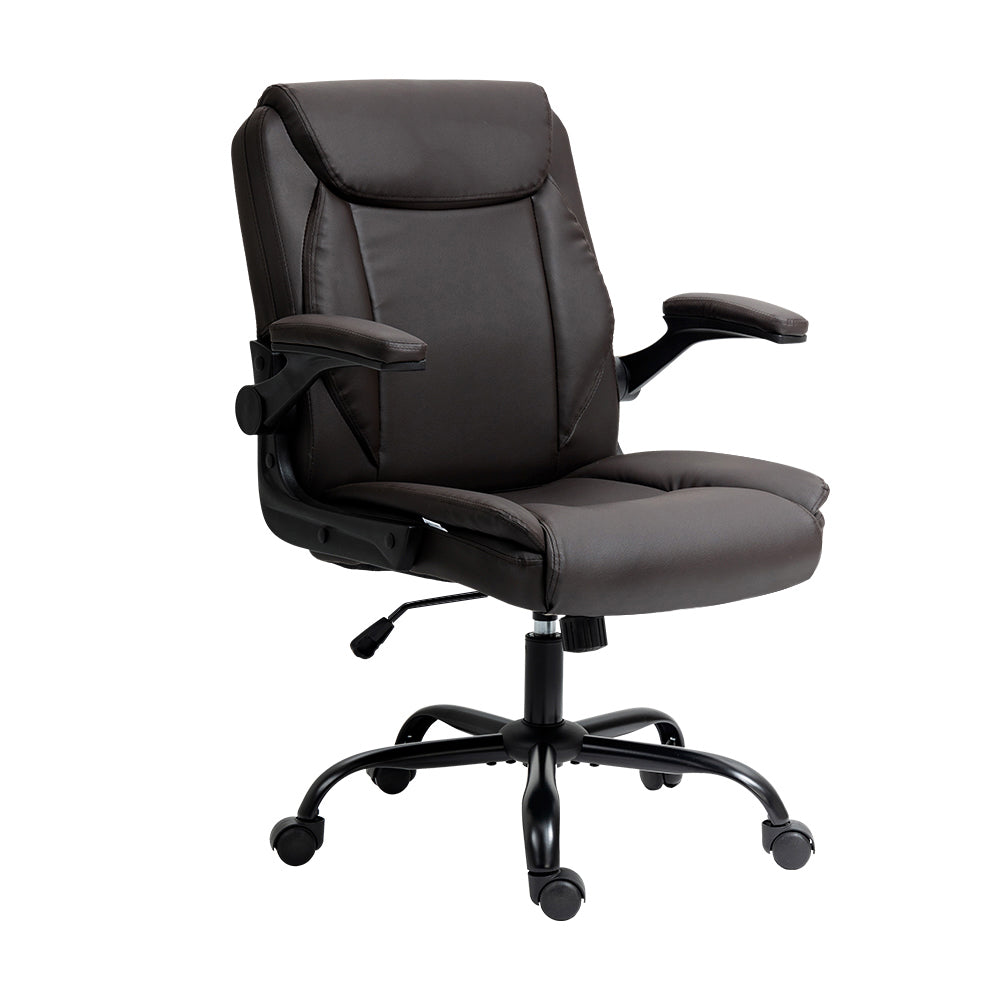 Artiss Brown PU Leather Executive Office Chair with Armrests