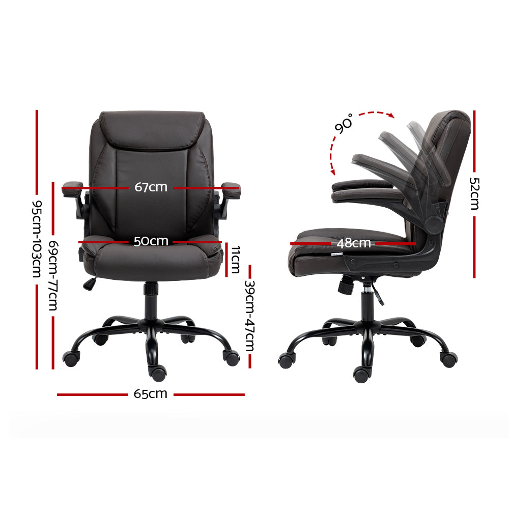 Artiss Brown PU Leather Executive Office Chair with Armrests