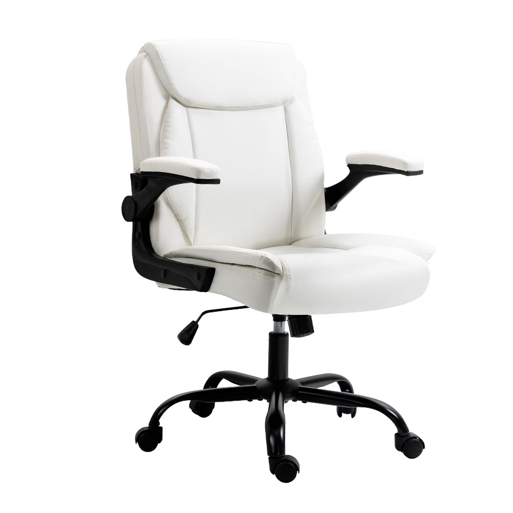 Artiss Executive Mid|Back Office Chair in White PU Leather