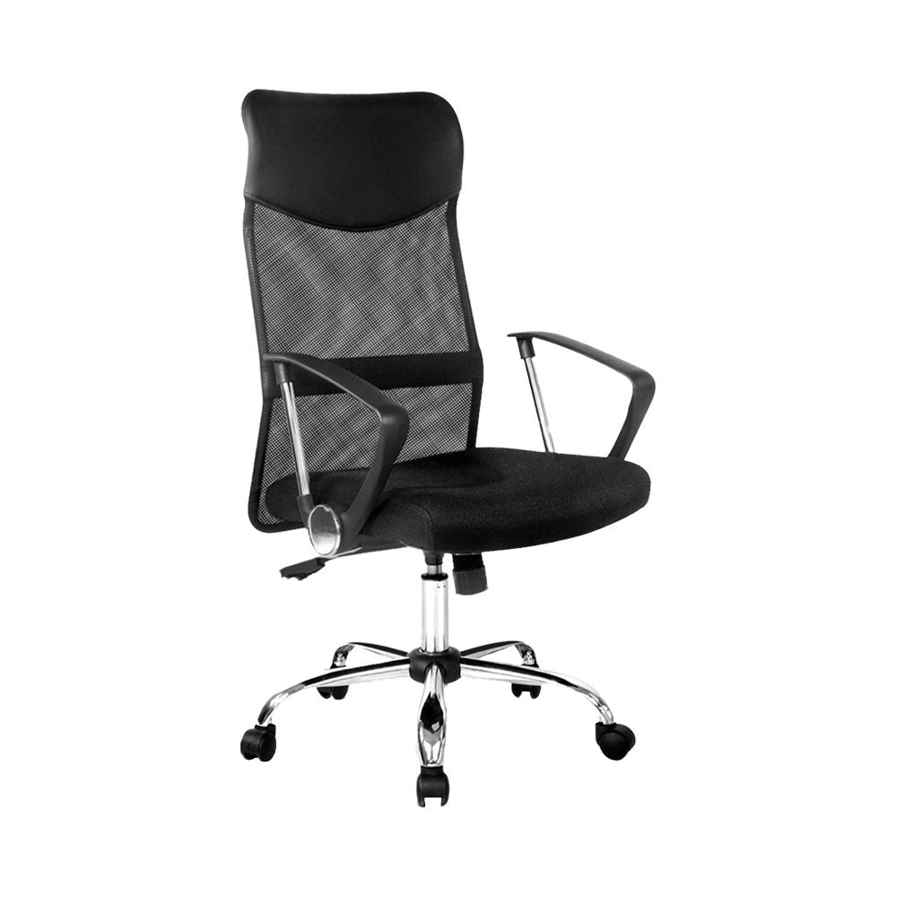 Artiss High Back Mesh Office Chair with Leather Seat | Black