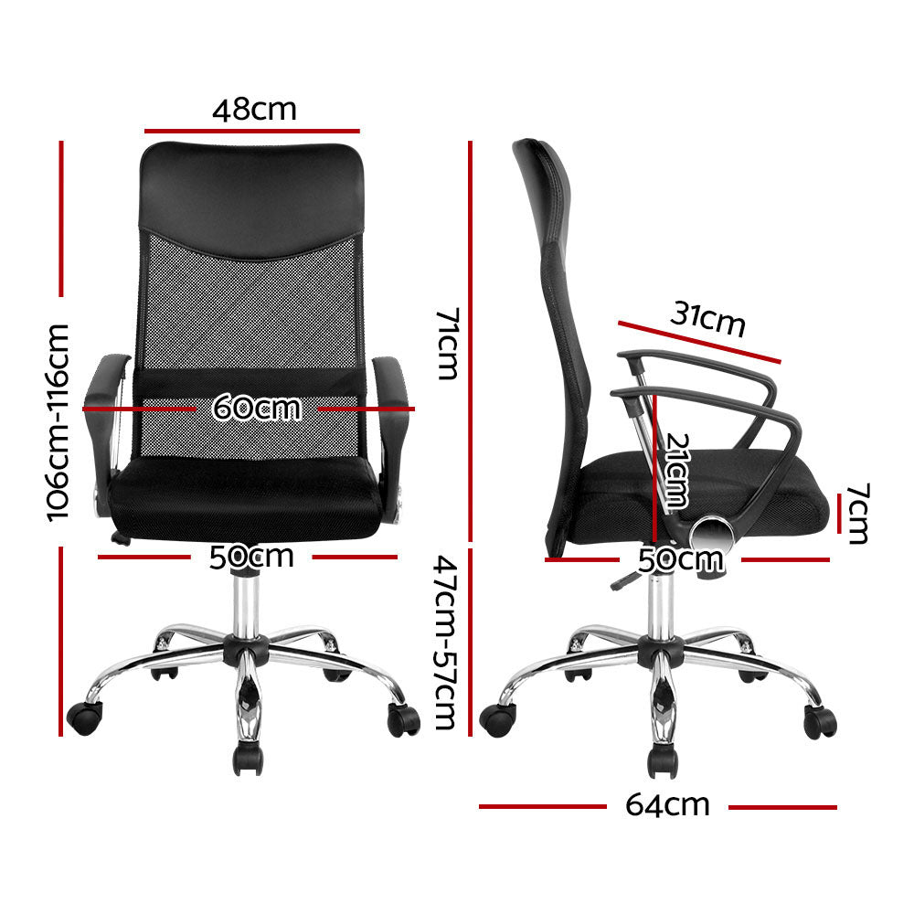 Artiss High Back Mesh Office Chair with Leather Seat | Black