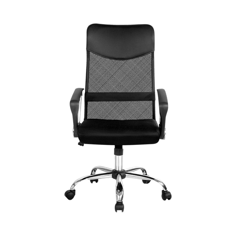 Artiss High Back Mesh Office Chair with Leather Seat | Black