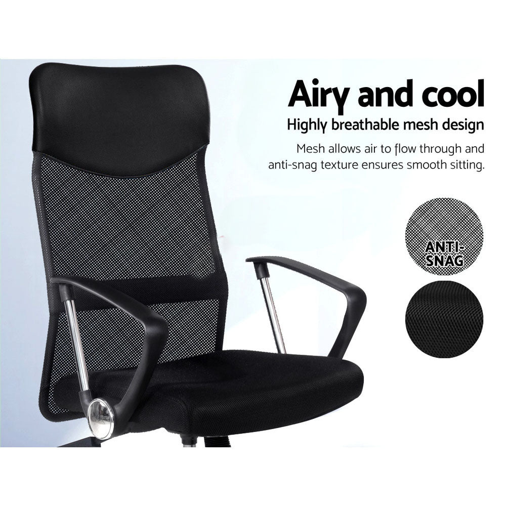 Artiss High Back Mesh Office Chair with Leather Seat | Black