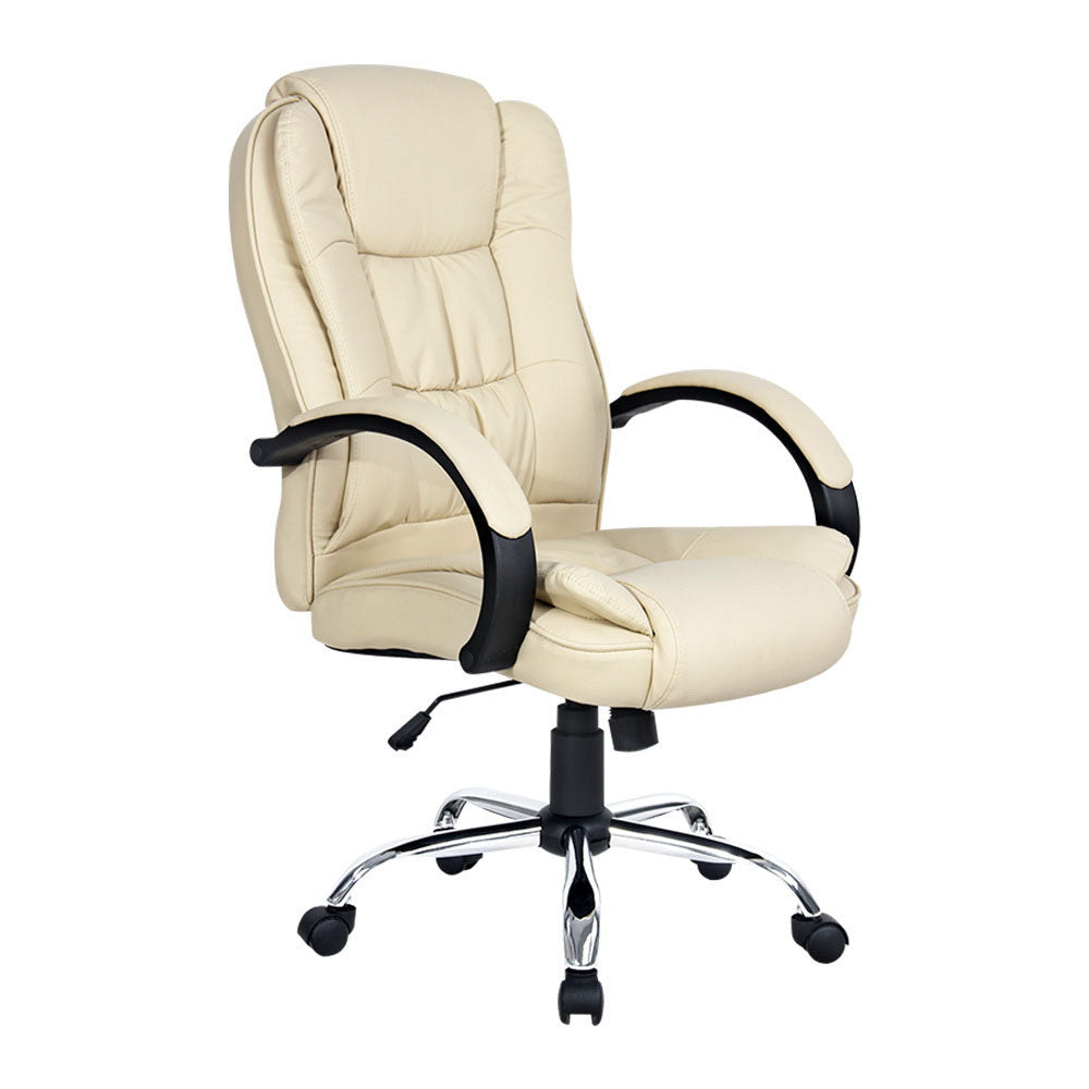 Artiss Executive Leather Office Chair | Beige Tilt Swivel