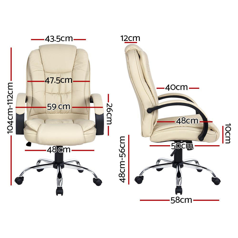 Artiss Executive Leather Office Chair | Beige Tilt Swivel