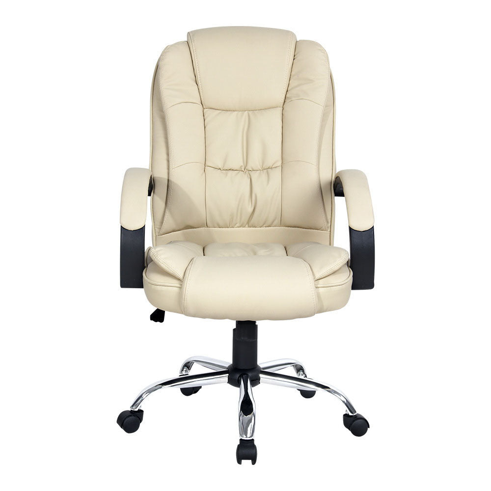 Artiss Executive Leather Office Chair | Beige Tilt Swivel