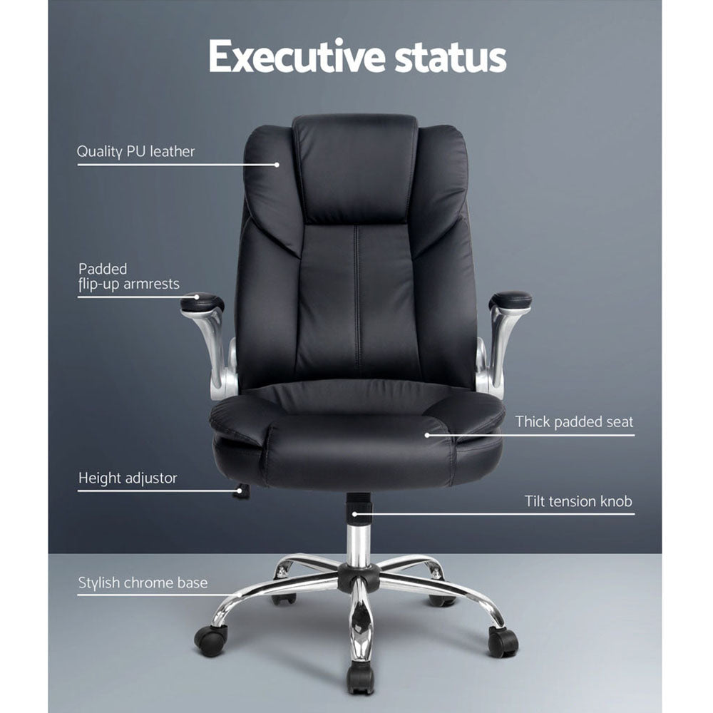 Artiss Kea Executive Office Chair | Leather, Black, Ergonomic