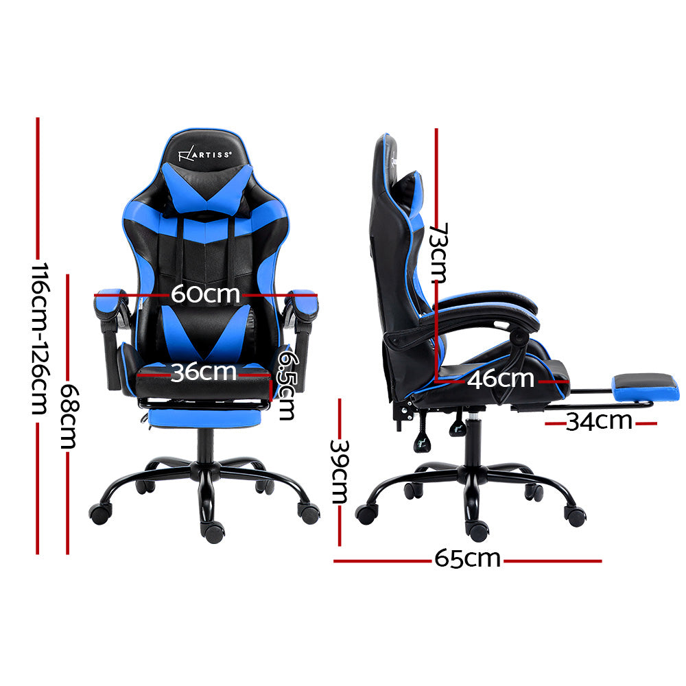 Artiss Reclining Gaming Chair with Footrest | Blue & Black