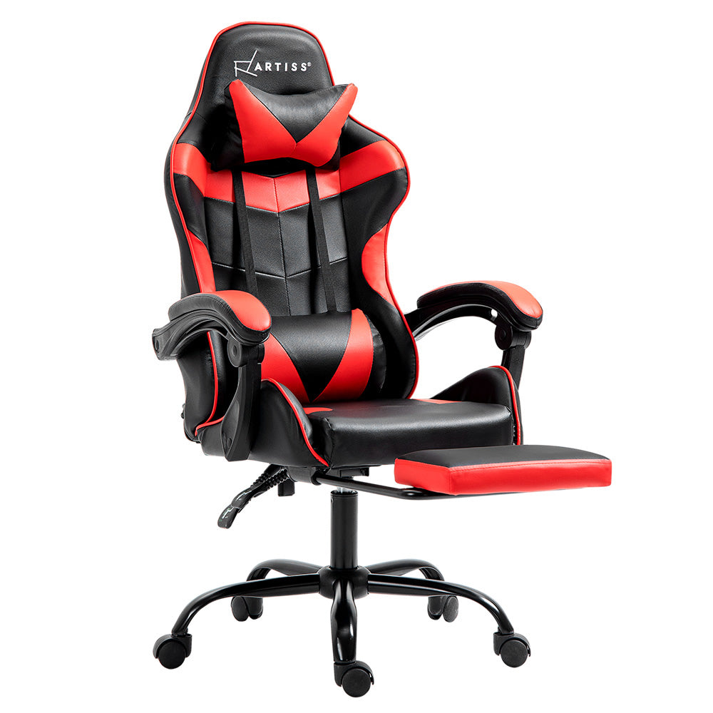 Artiss Gaming Chair with Recliner & Footrest | Red & Black