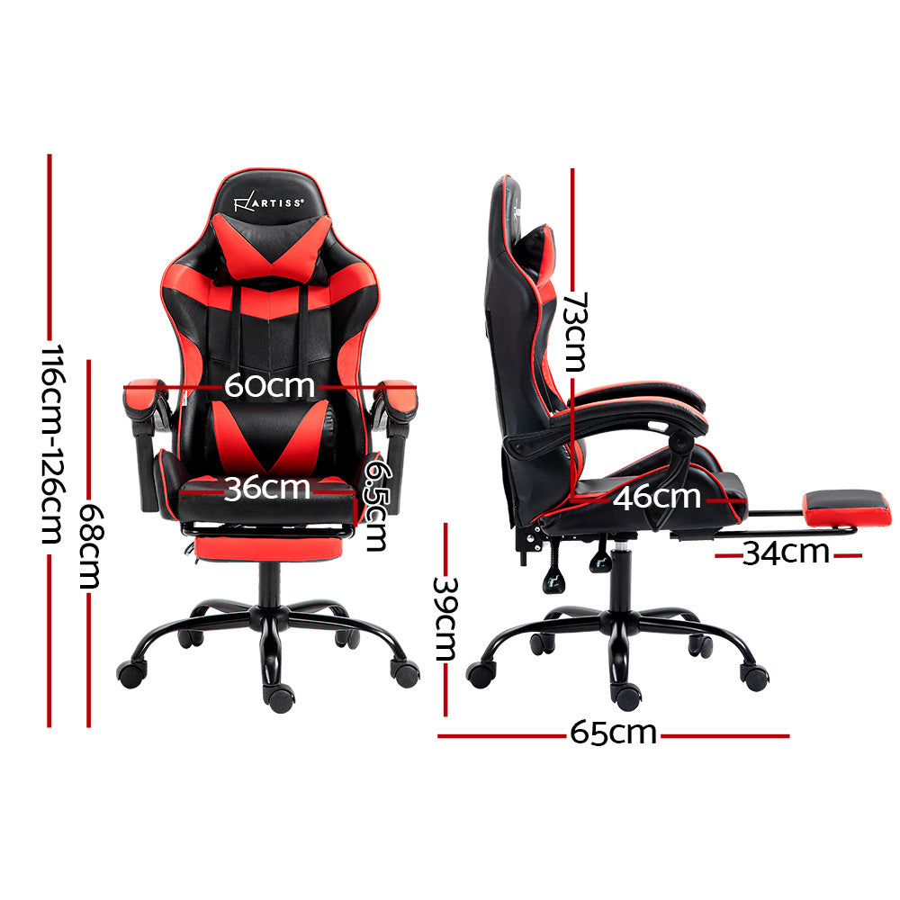 Artiss Gaming Chair with Recliner & Footrest | Red & Black