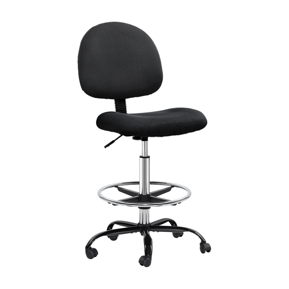 Artiss Black Fabric Drafting Chair with Adjustable Footrest