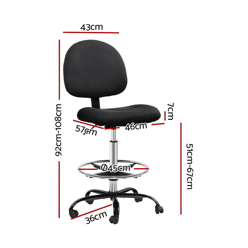 Artiss Black Fabric Drafting Chair with Adjustable Footrest