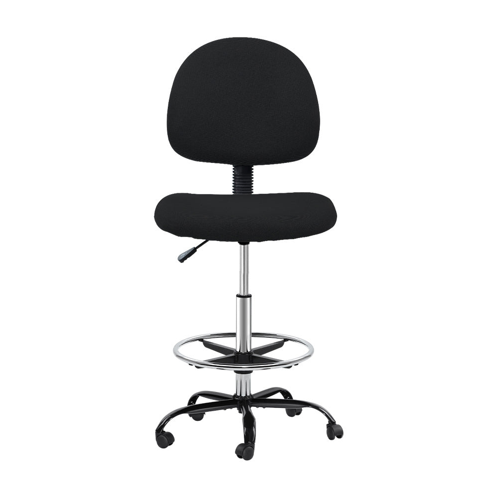 Artiss Black Fabric Drafting Chair with Adjustable Footrest