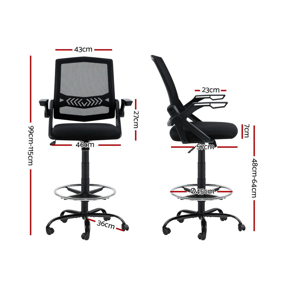 Artiss Mesh Drafting Chair with Adjustable Footrest | Black