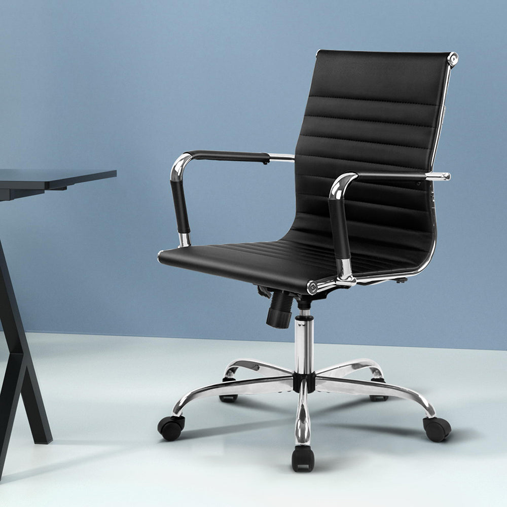 Artiss Mid|Back PU Leather Office Chair with Chrome Base