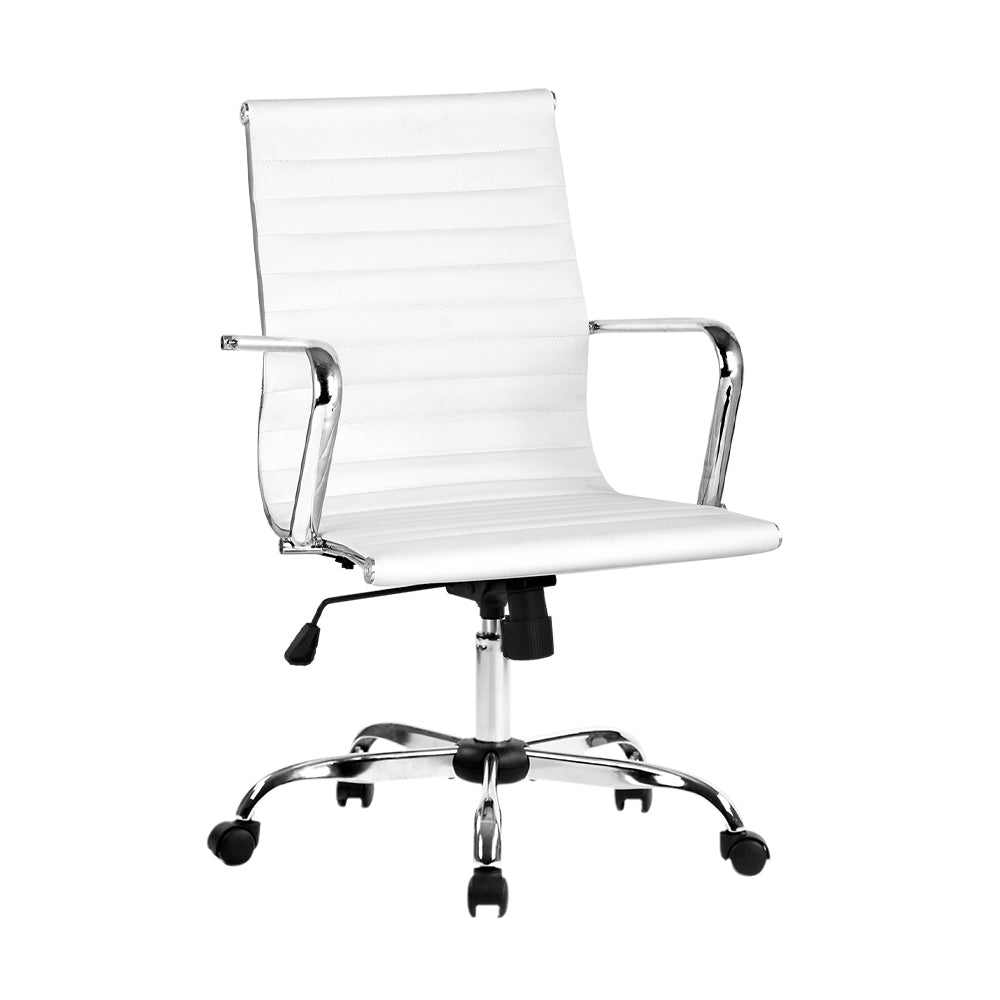 Artiss Mid|Back PU Leather Office Chair | White & Chrome