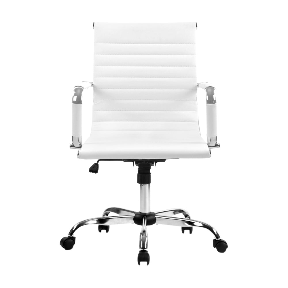 Artiss Mid|Back PU Leather Office Chair | White & Chrome