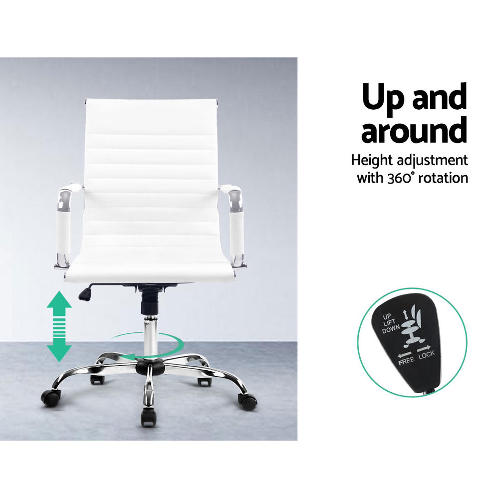 Artiss Mid|Back PU Leather Office Chair | White & Chrome