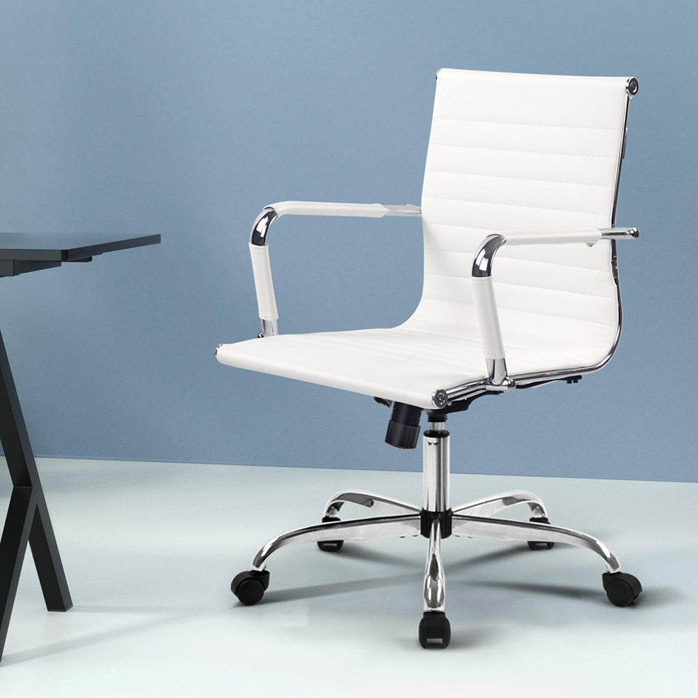 Artiss Mid|Back PU Leather Office Chair | White & Chrome