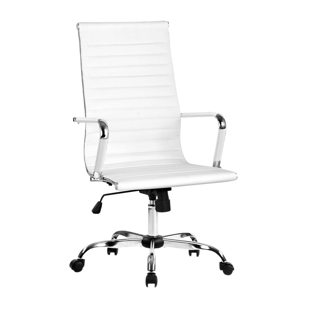 Artiss High Back White PU Leather Office Chair with Rack