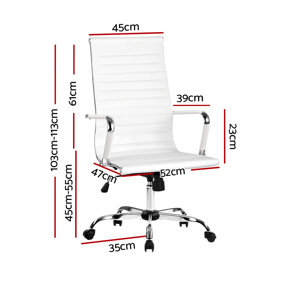 Artiss High Back White PU Leather Office Chair with Rack