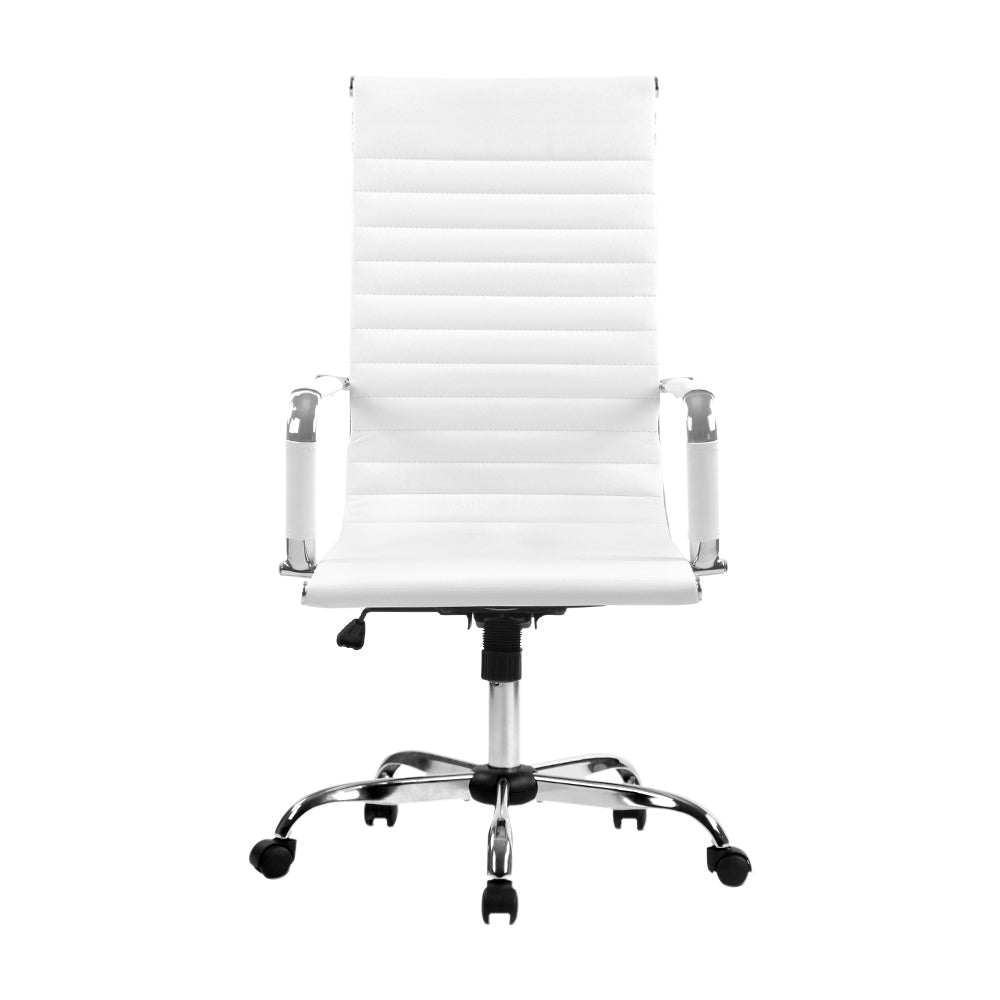 Artiss High Back White PU Leather Office Chair with Rack