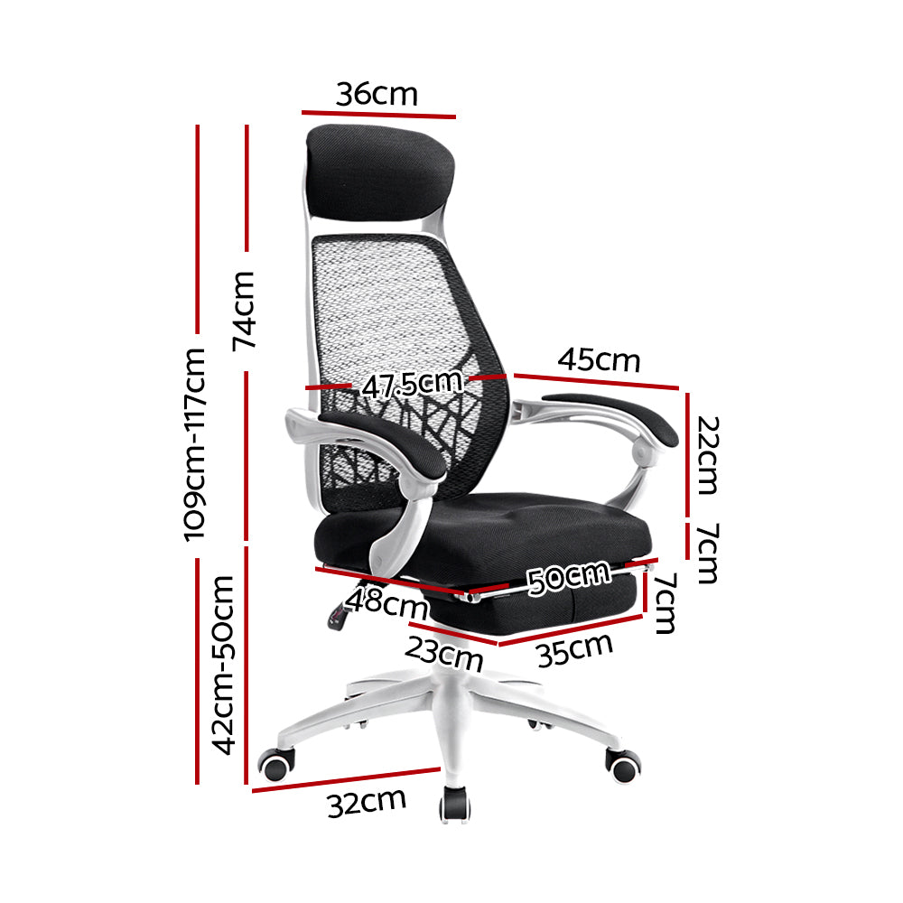 Artiss Mesh Reclining Office Chair with Storage | Black & White