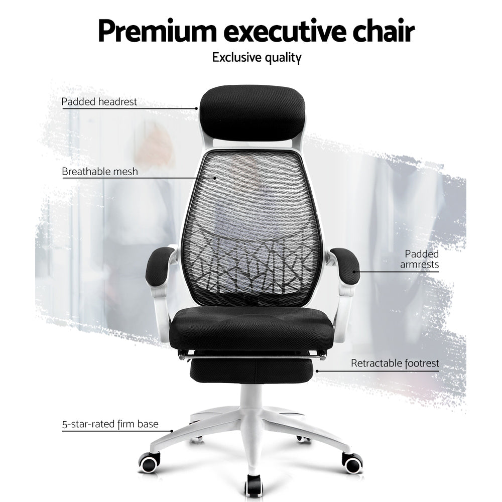 Artiss Mesh Reclining Office Chair with Storage | Black & White