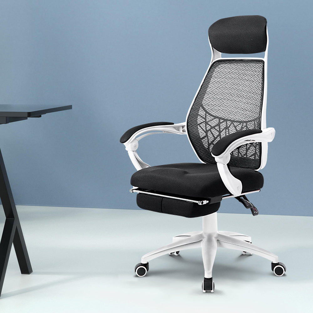 Artiss Mesh Reclining Office Chair with Storage | Black & White