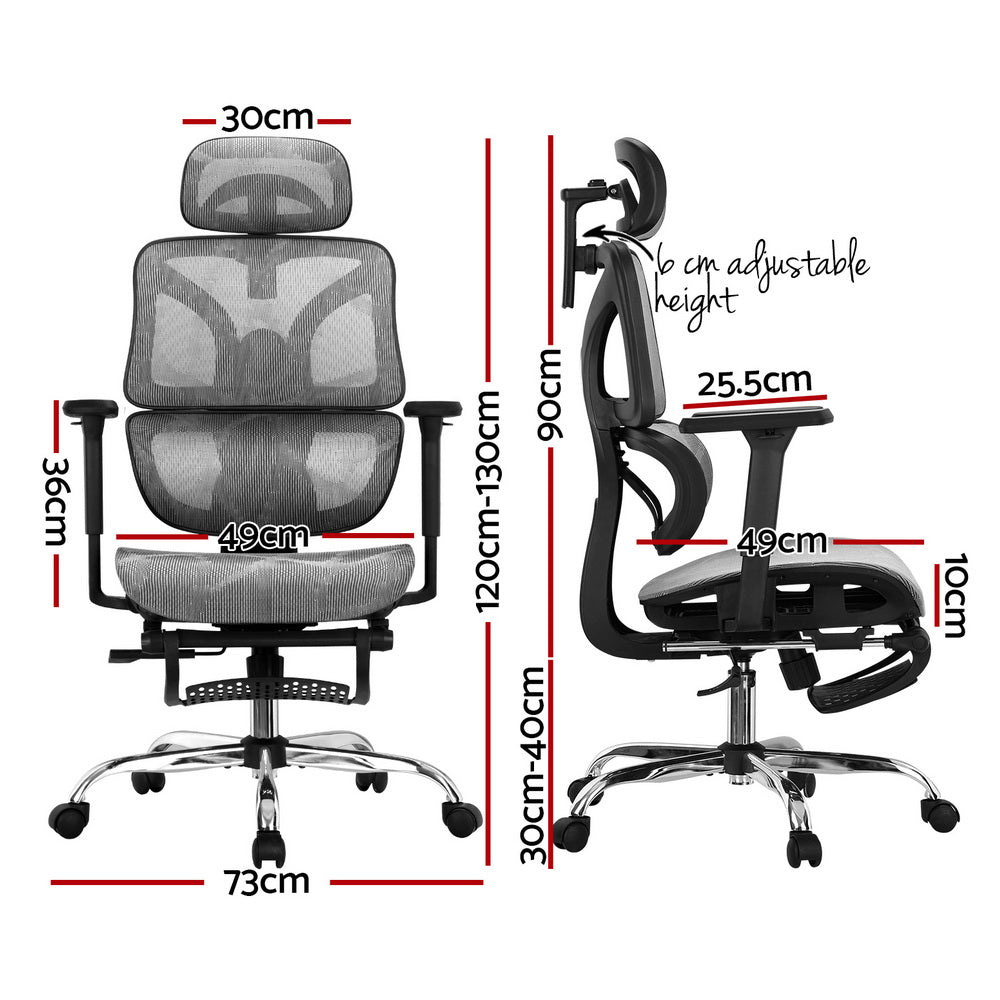 Artiss Ergonomic Office Chair with Footrest | Grey Mesh