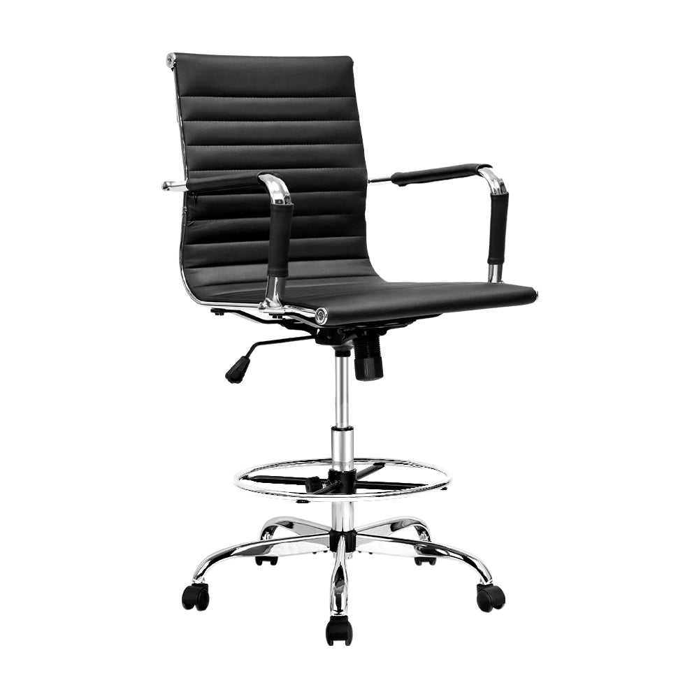 Artiss Black Leather Drafting Chair with Adjustable Height