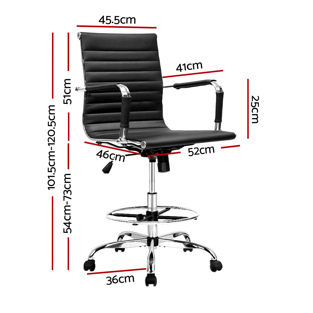 Artiss Black Leather Drafting Chair with Adjustable Height