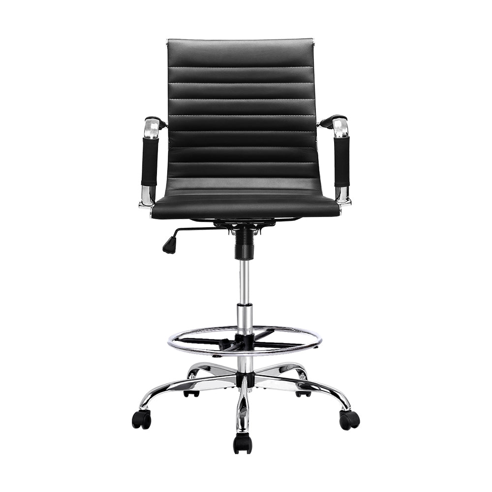 Artiss Black Leather Drafting Chair with Adjustable Height