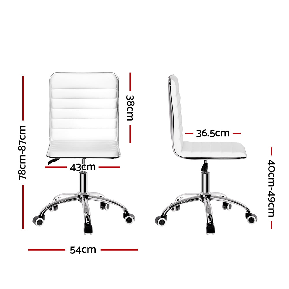 Artiss White PU Leather Low Back Office Chair with Wheels